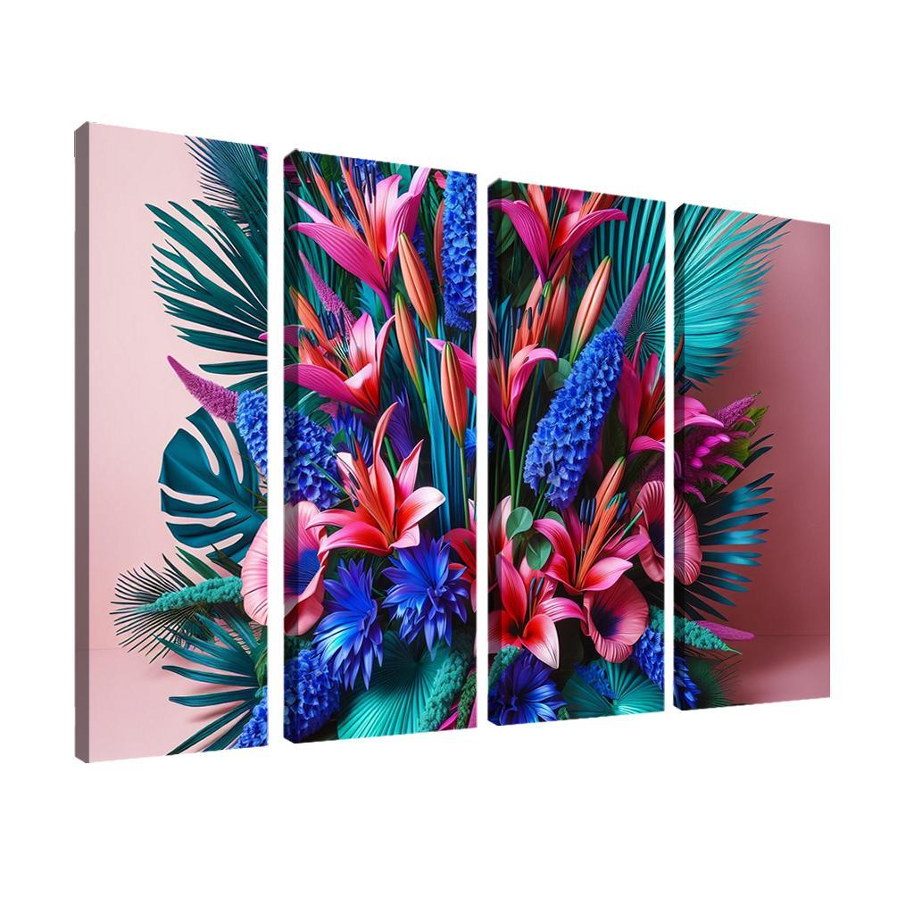 Glistening Tropics A Coastal Floral Experience 4 Piece HD Modern Canvas Panels-Original Frame