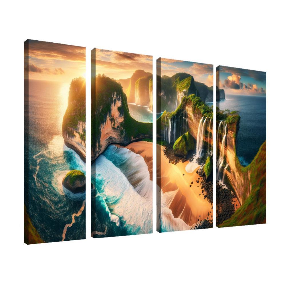 Cascading Waterfalls Beach Natural Wonder Oil Paintings Frame