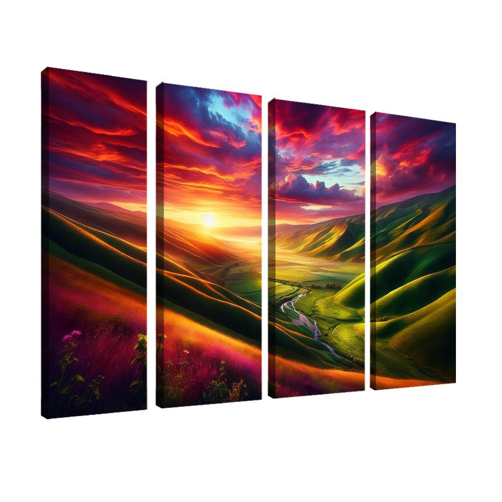 The Golden Horizon Of Dusk Valley Custom Paintings Frame
