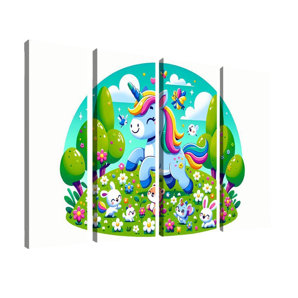 Rainbow Unicorn Friends 4 Piece HD Modern Canvas Panels-Original Frame