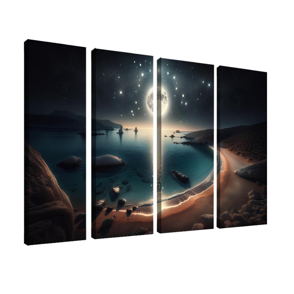 Moonlit Harbor A Coastal Retreat for Stargazers 4 Piece HD Modern Canvas Panels-Original Frame