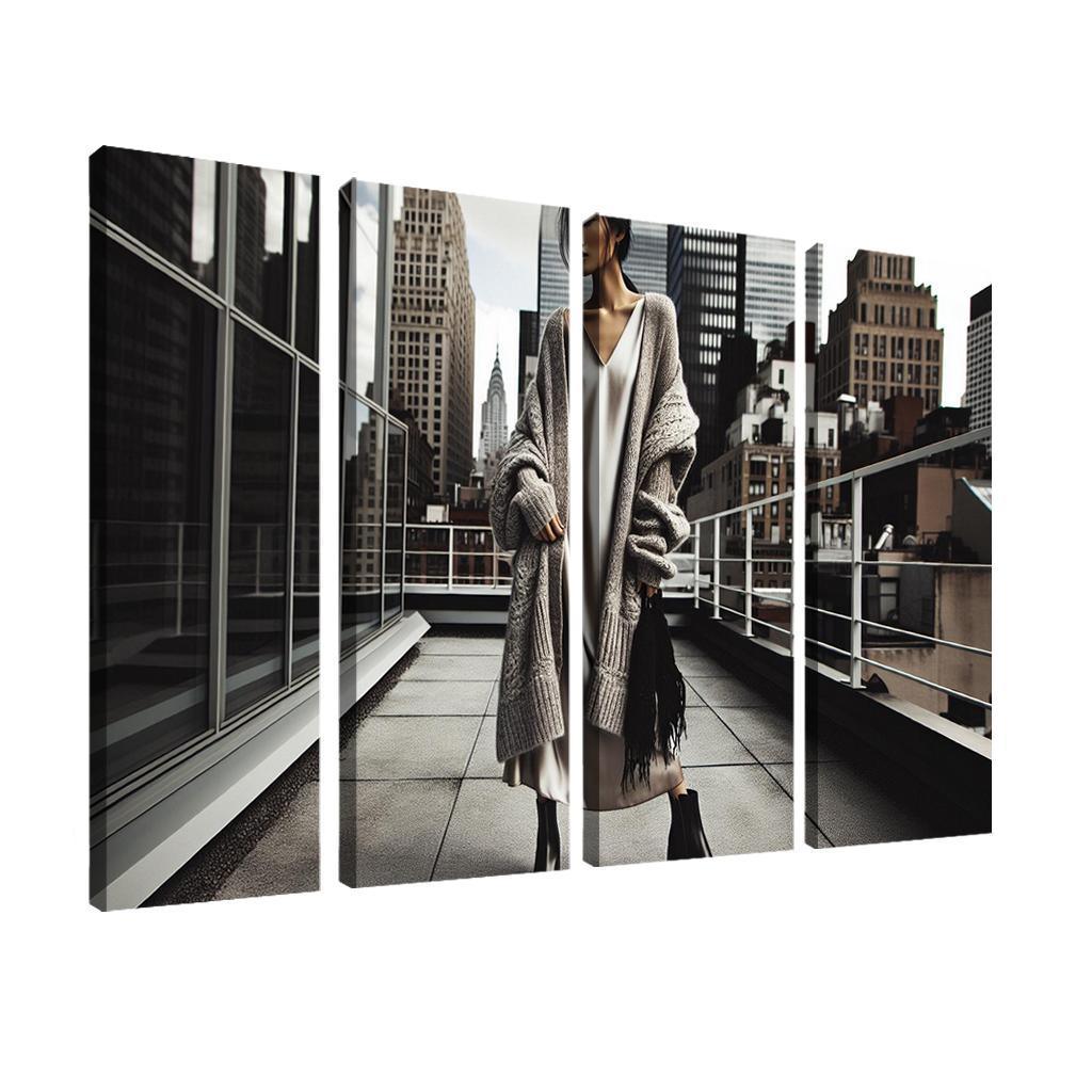 Layered Textures Combining Fabrics 4 Piece HD Modern Canvas Panels-Original Frame