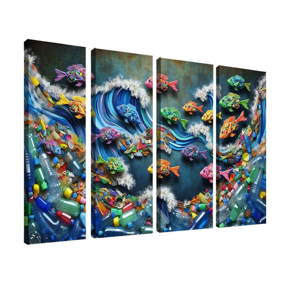 Plastic Ocean Art for Ocean Conservation 4 Piece HD Modern Canvas Panels-Original Frame