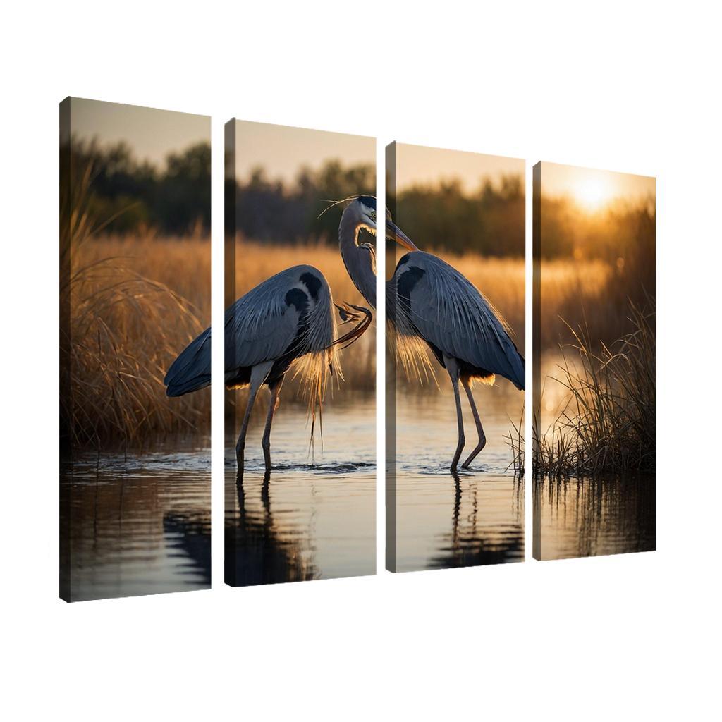 The Majestic Great Blue Heron By The Waterside Framed Paintings