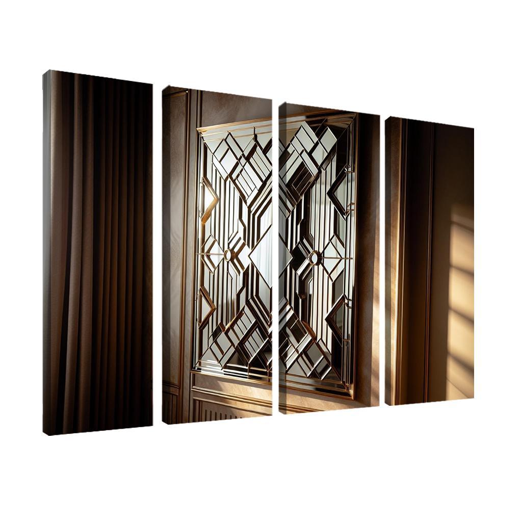 Art Deco Mirror with Geometric Design 4 Piece HD Modern Canvas Panels-Original Frame