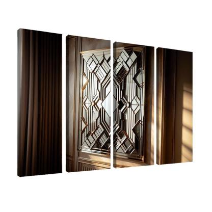 Art Deco Mirror with Geometric Design 4 Piece HD Modern Canvas Panels-Original Frame
