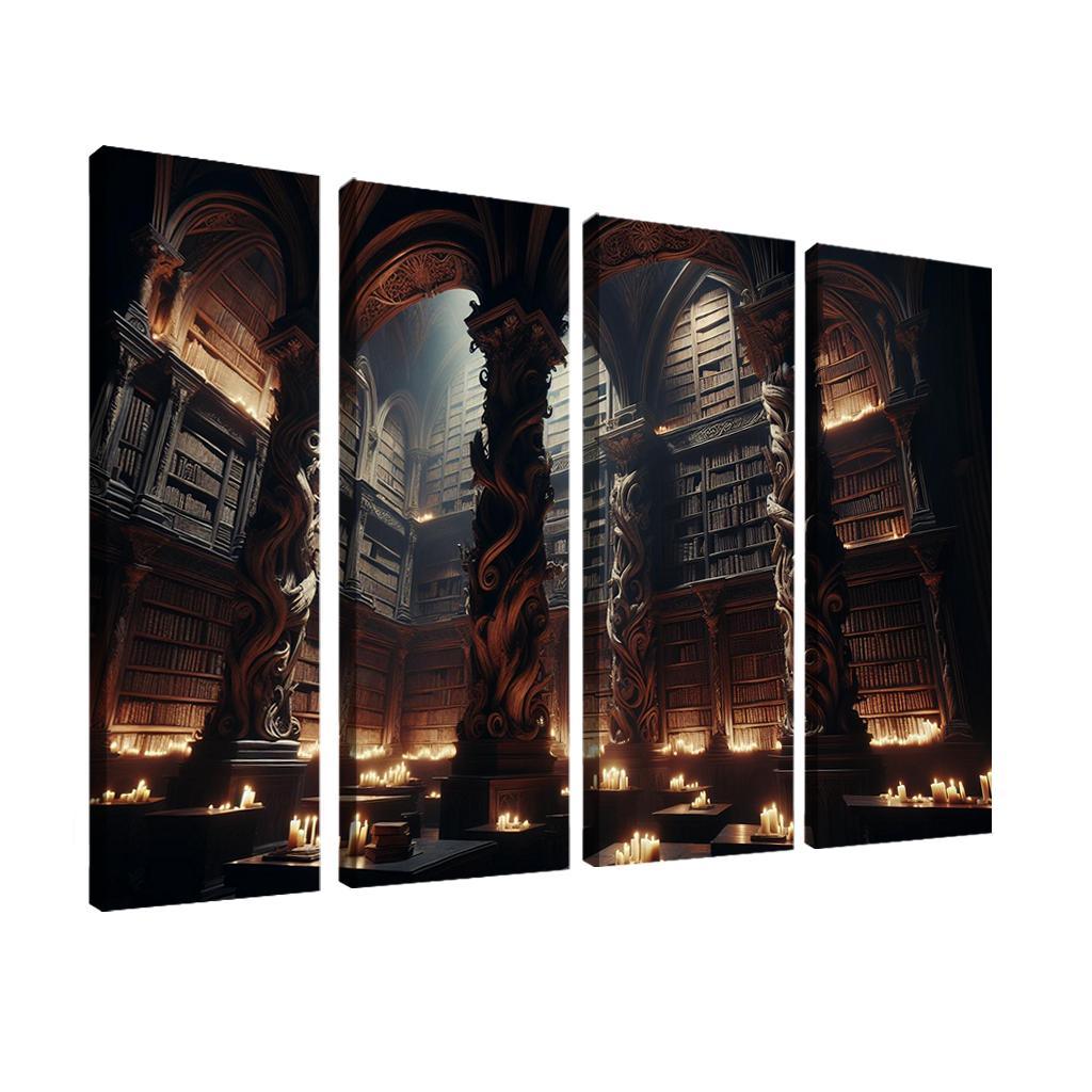 Phantom Library Enchanted Shelves of Darkness 4 Piece HD Modern Canvas Panels-Original Frame