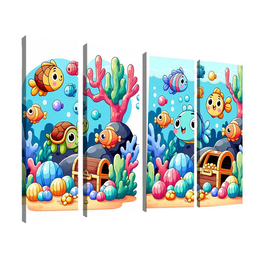 Underwater Treasure Hunt 4 Piece HD Modern Canvas Panels-Original Frame