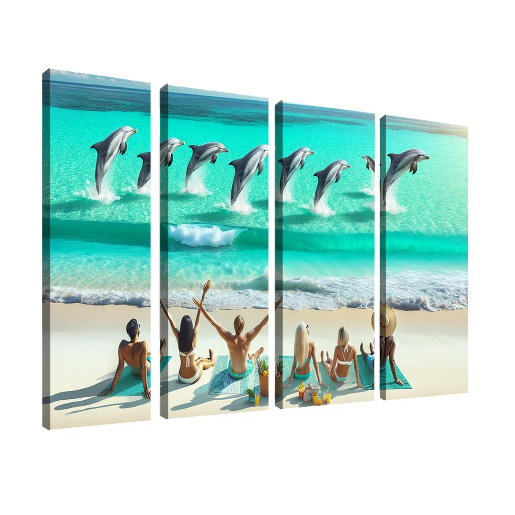 Dolphin Watch Beach A Wildlife Spectacle Canvas Paintings Frame