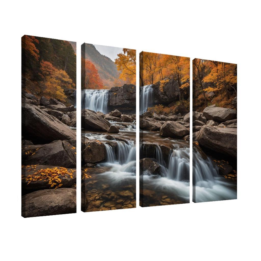 The Golden Cascade Of Autumn Waterfall Multi-panel Paintings