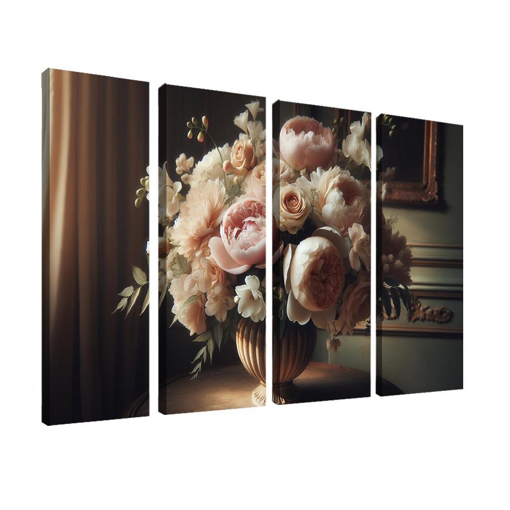 Victorian Romance A Nostalgic Floral Display 4 Piece HD Modern Canvas Panels-Original Frame