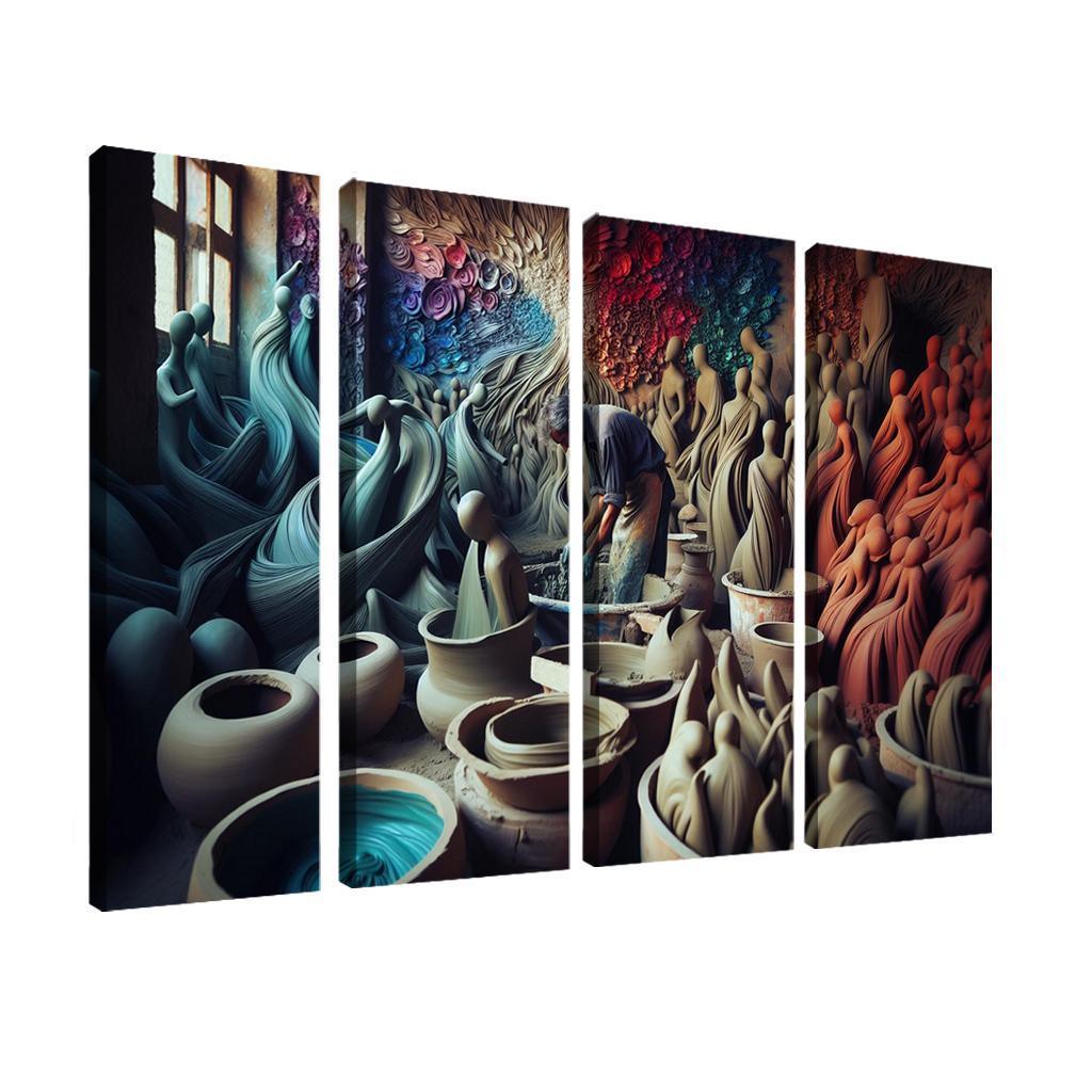 Sculpting Whispers of the Soul 4 Piece HD Modern Canvas Panels-Original Frame