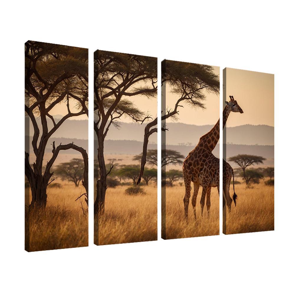 The Majestic Giraffe Grazing On Acacia Trees Framed Paintings