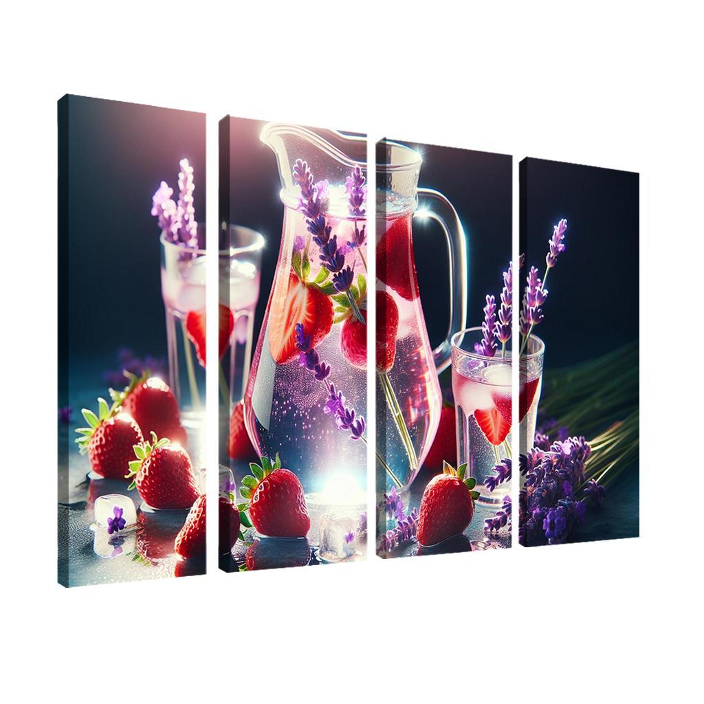 Strawberry Lavender Infused Water 4 Piece HD Modern Canvas Panels-Original Frame