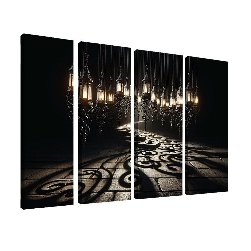 Eerie Lanterns Guiding Spirits Through the Night 4 Piece HD Modern Canvas Panels-Original Frame