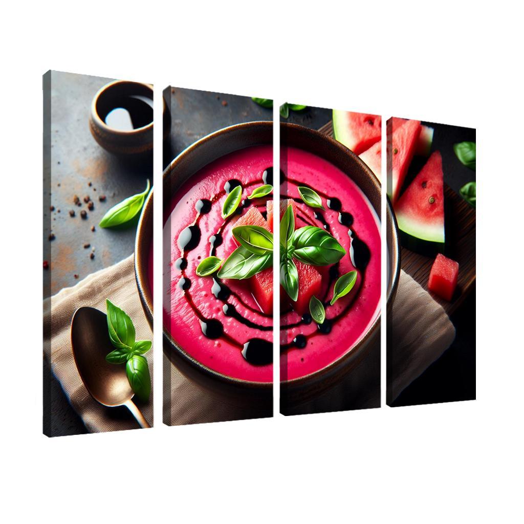Chilled Watermelon Basil Soup 4 Piece HD Modern Canvas Panels-Original Frame