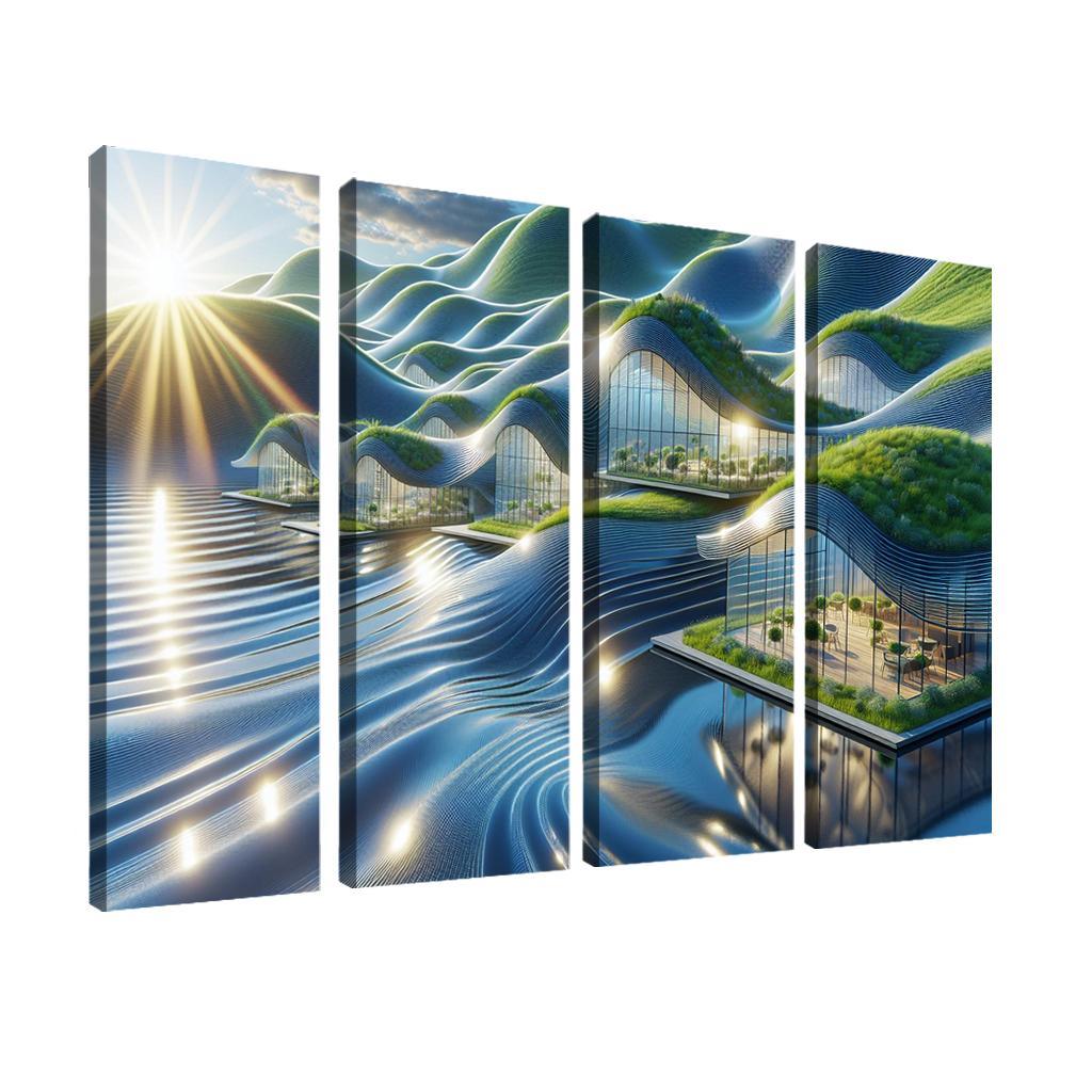 Solar Wave Housing 4 Piece HD Modern Canvas Panels-Original Frame