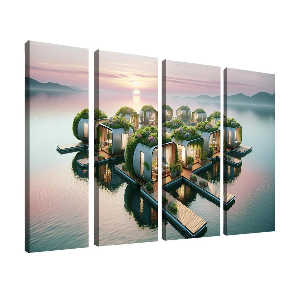 Floating Community Pods 4 Piece HD Modern Canvas Panels-Original Frame