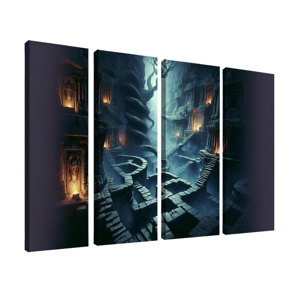 Eclipsed Labyrinth The Maze of Shadows 4 Piece HD Modern Canvas Panels-Original Frame
