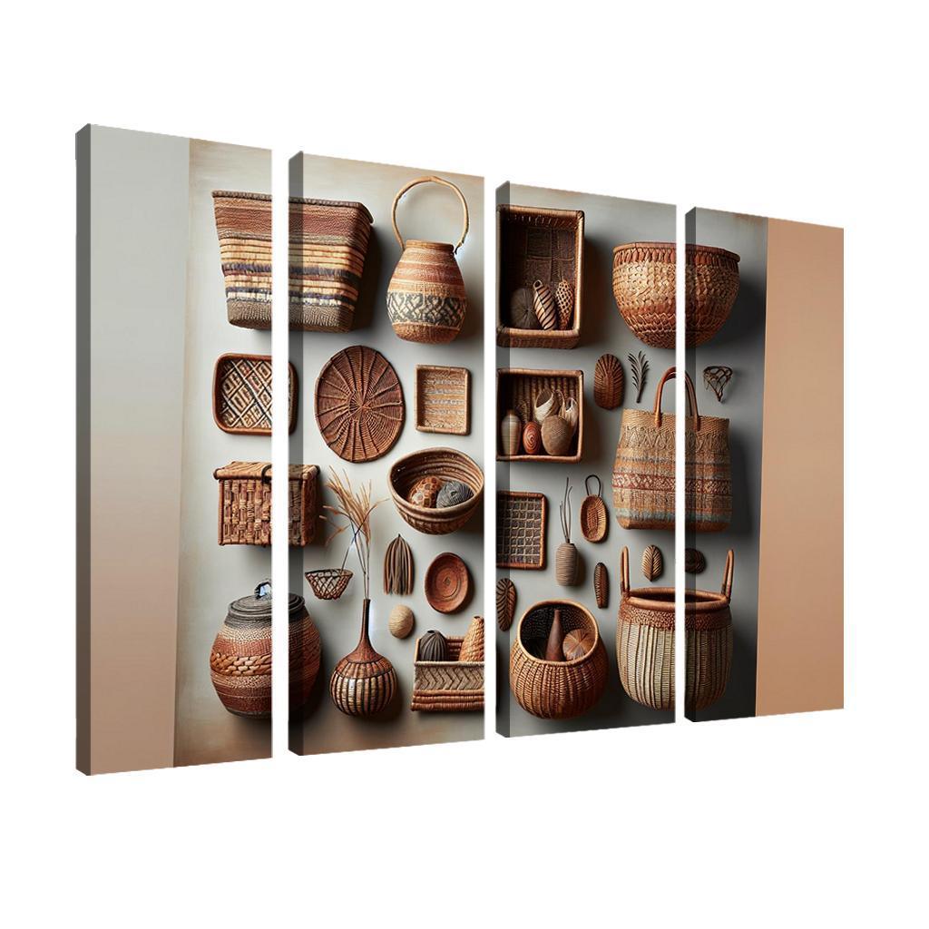 Artisan-Made Woven Baskets 4 Piece HD Modern Canvas Panels-Original Frame