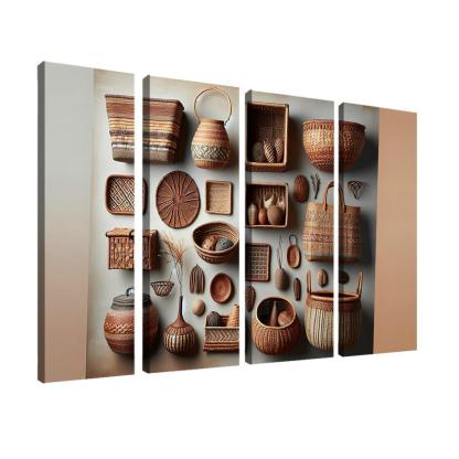Artisan-Made Woven Baskets 4 Piece HD Modern Canvas Panels-Original Frame