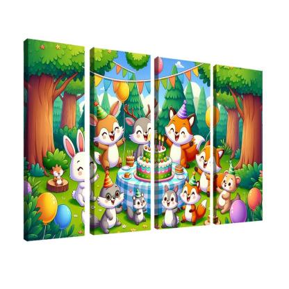Whimsical Woodland Party 4 Piece HD Modern Canvas Panels-Original Frame