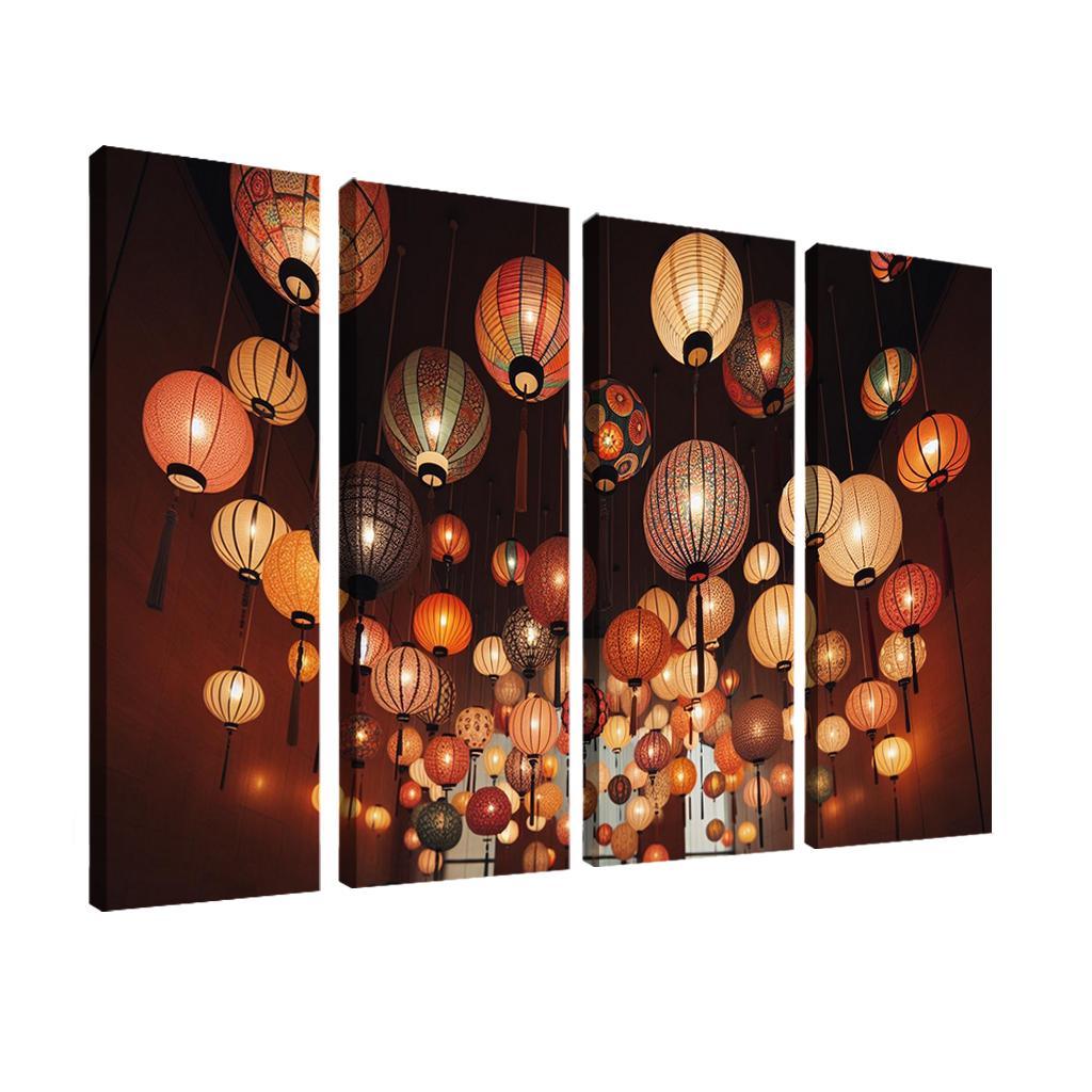 Whimsical Paper Lanterns 4 Piece HD Modern Canvas Panels-Original Frame