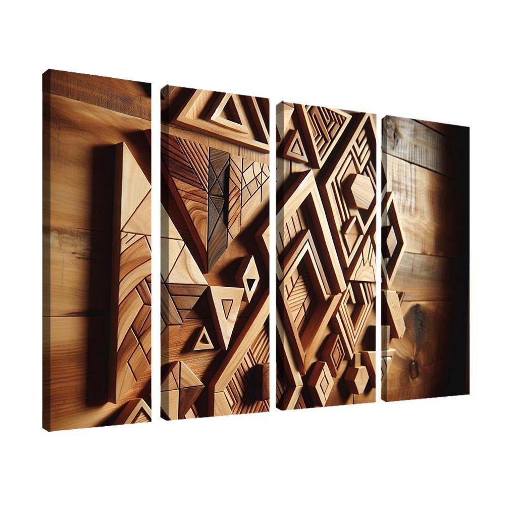 Geometric Wooden Wall Shelves 4 Piece HD Modern Canvas Panels-Original Frame