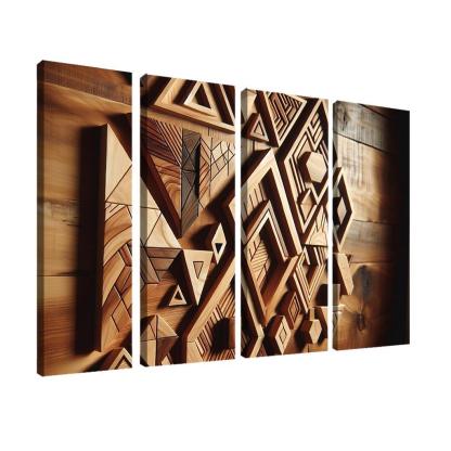 Geometric Wooden Wall Shelves 4 Piece HD Modern Canvas Panels-Original Frame