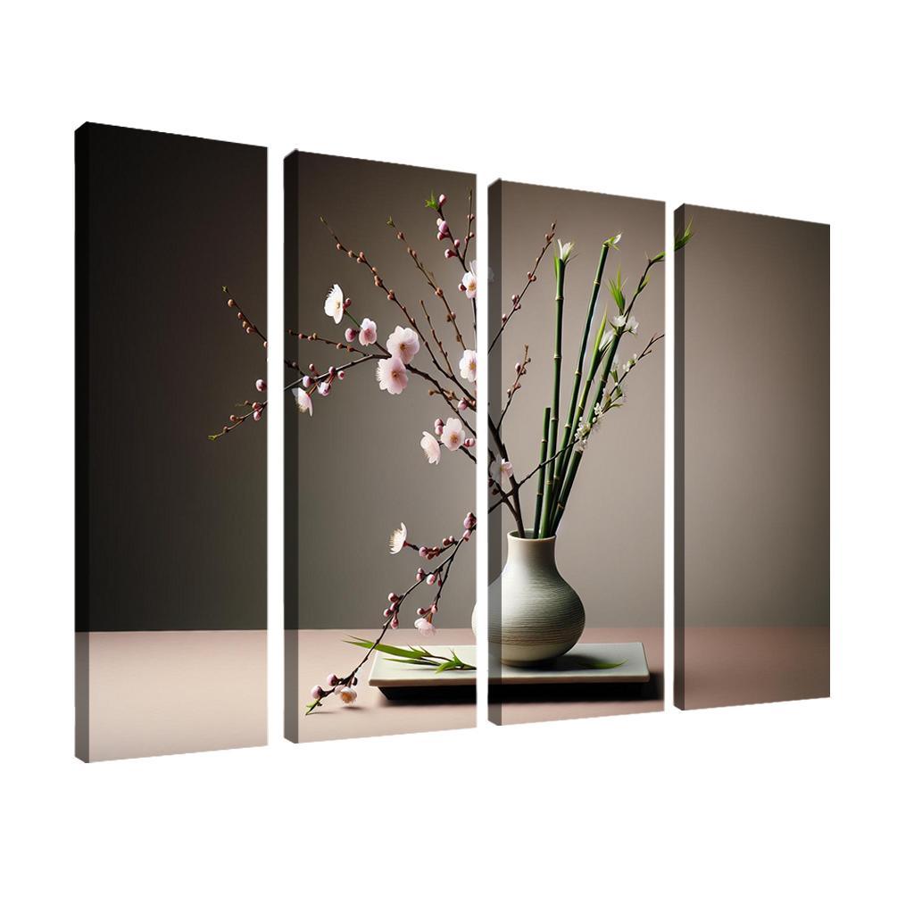 Japanese Serenity Ikebana Inspired Arrangement 4 Piece HD Modern Canvas Panels-Original Frame