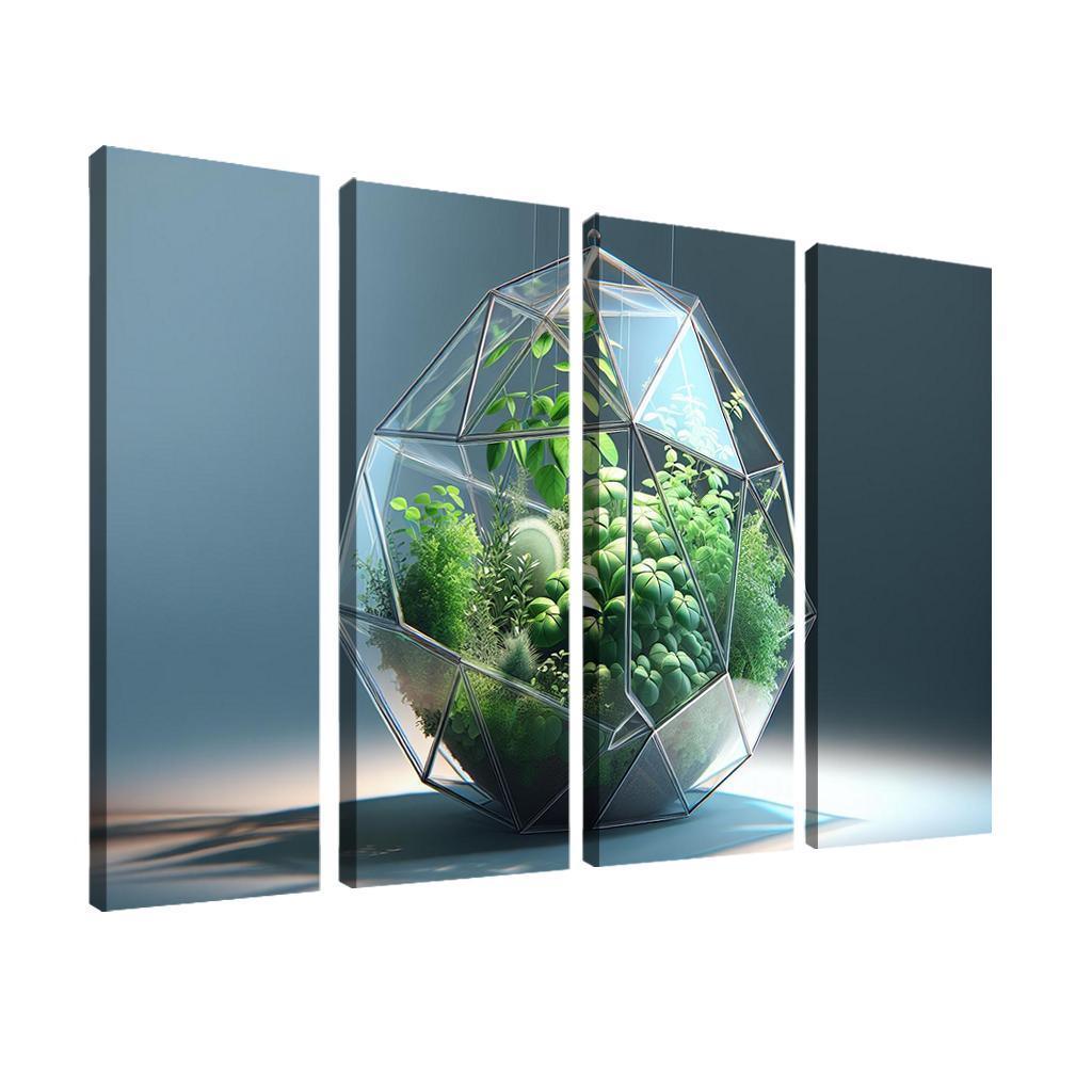 Sculptural Glass Terrarium 4 Piece HD Modern Canvas Panels-Original Frame