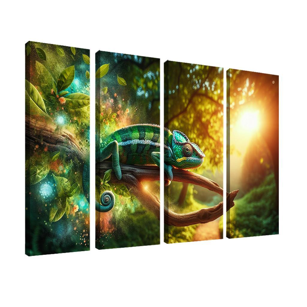 Chameleons Masters of Color and Camouflage 4 Piece HD Modern Canvas Panels-Original Frame