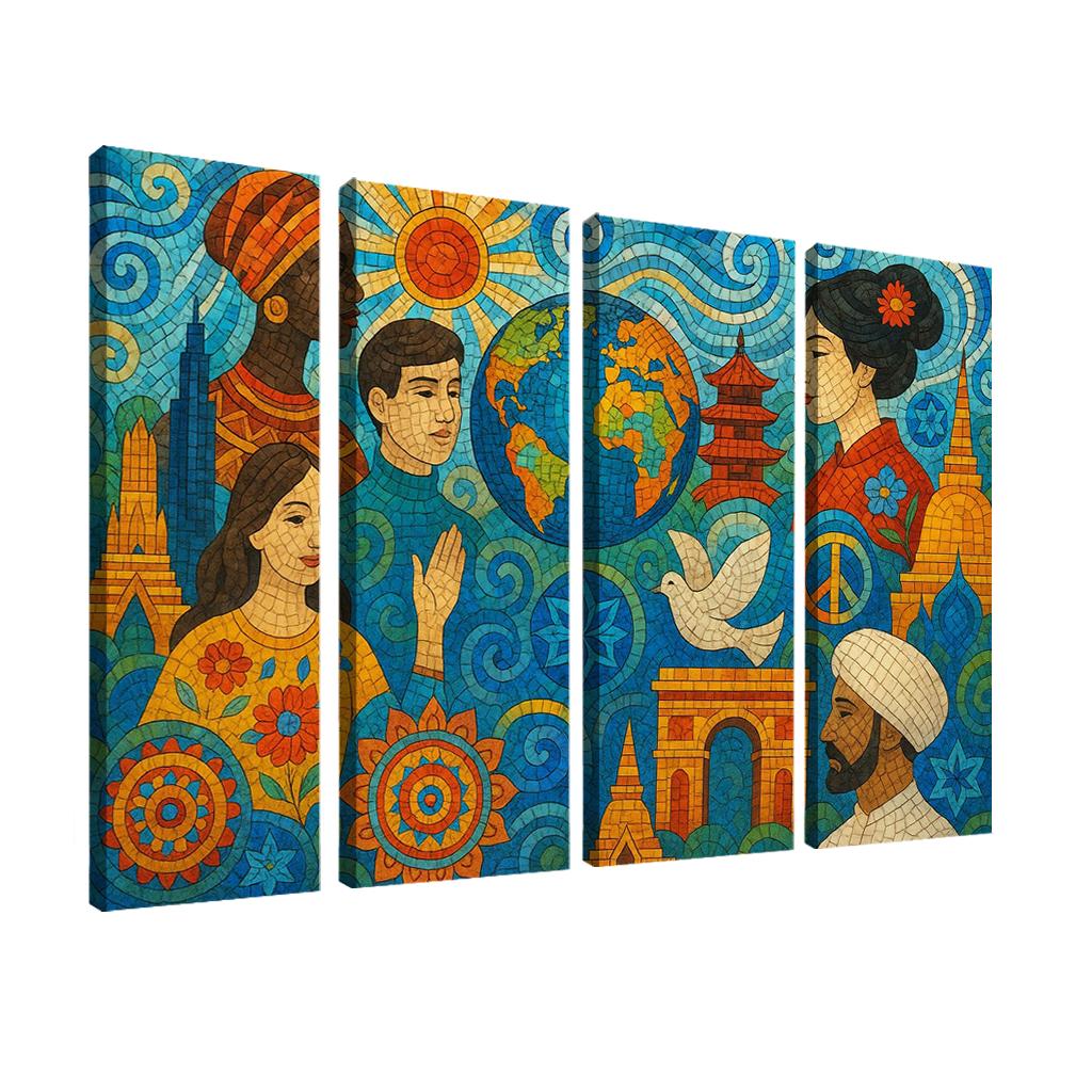 Harmony Of Cultures In Contemporary Mosaic Art Canvas Paintings Frame