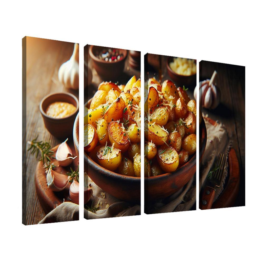 Herbed Garlic Parmesan Roasted Potatoes 4 Piece HD Modern Canvas Panels-Original Frame