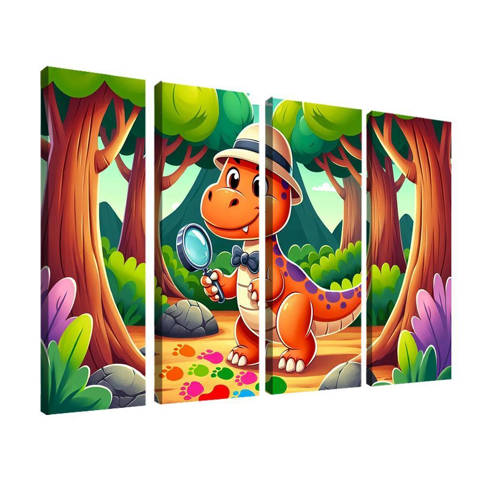 Dino Detective 4 Piece HD Modern Canvas Panels-Original Frame