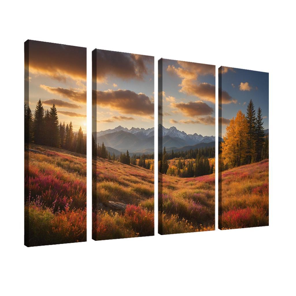 The Radiant Colors of Autumn Meadow 4 Piece HD Modern Canvas Panels-Original Frame