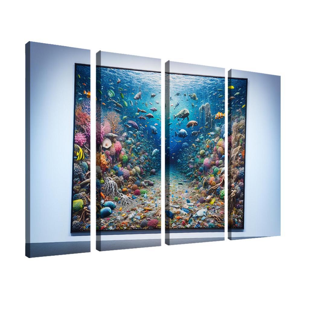 Beneath the Surface Ocean Conservation Awareness 4 Piece HD Modern Canvas Panels-Original Frame