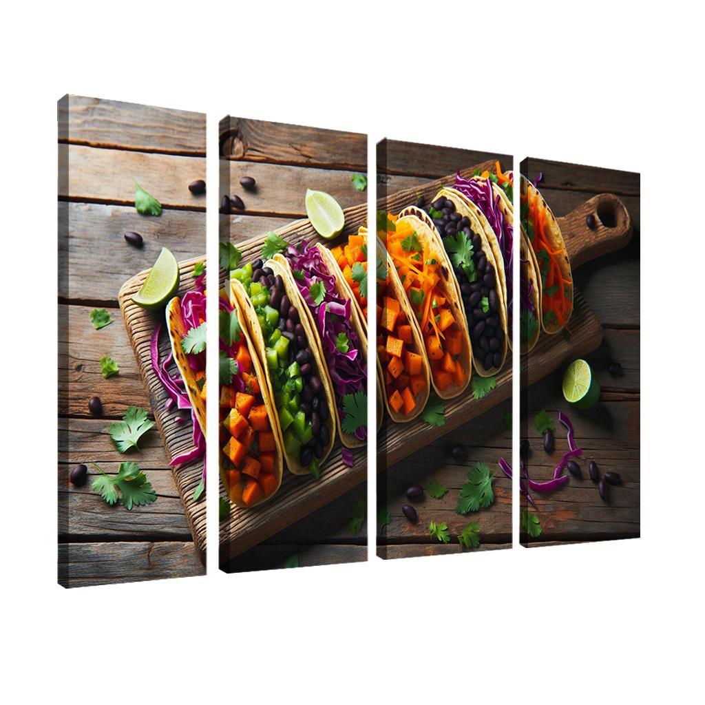Savory Sweet Potato and Black Bean Tacos 4 Piece HD Modern Canvas Panels-Original Frame