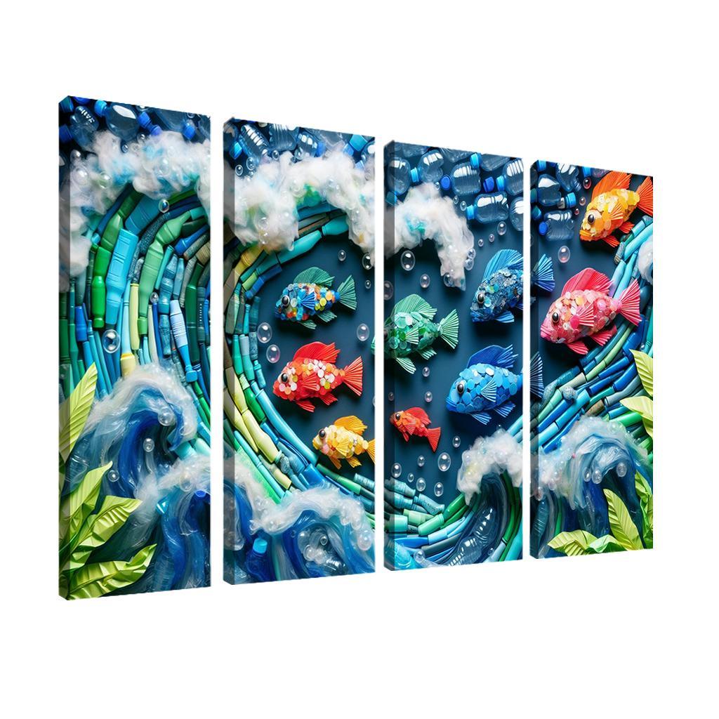 Plastic Ocean Art for Ocean Conservation 4 Piece HD Modern Canvas Panels-Original Frame