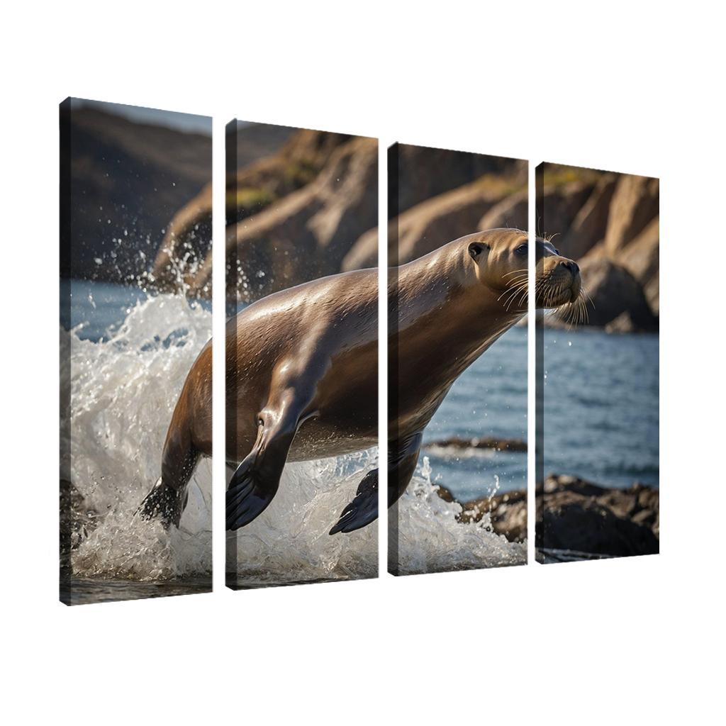 The Playful Sea Lion At A Coastal Colony Framed Paintings