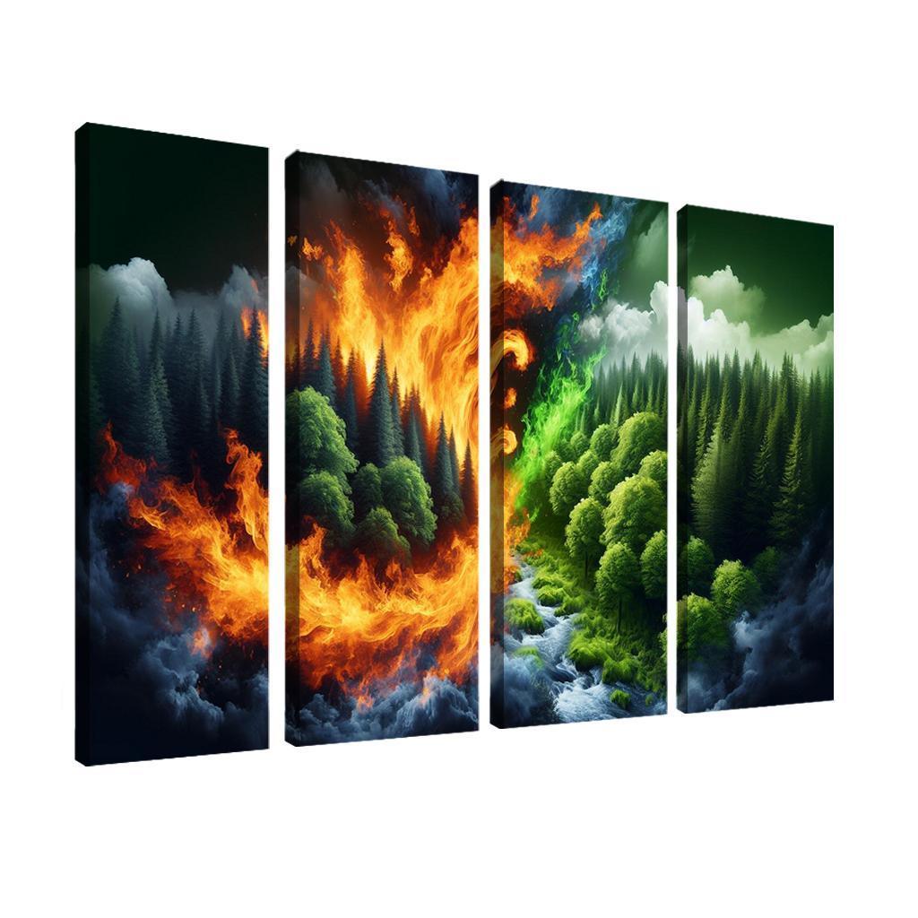 Flames of Awareness The Reality of Wildfires 4 Piece HD Modern Canvas Panels-Original Frame
