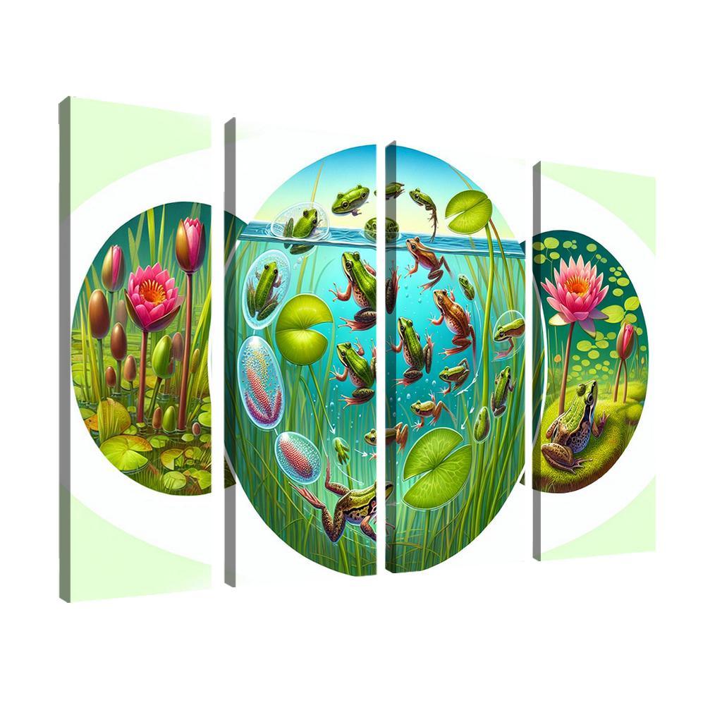 The Remarkable Life Cycle of Frogs 4 Piece HD Modern Canvas Panels-Original Frame