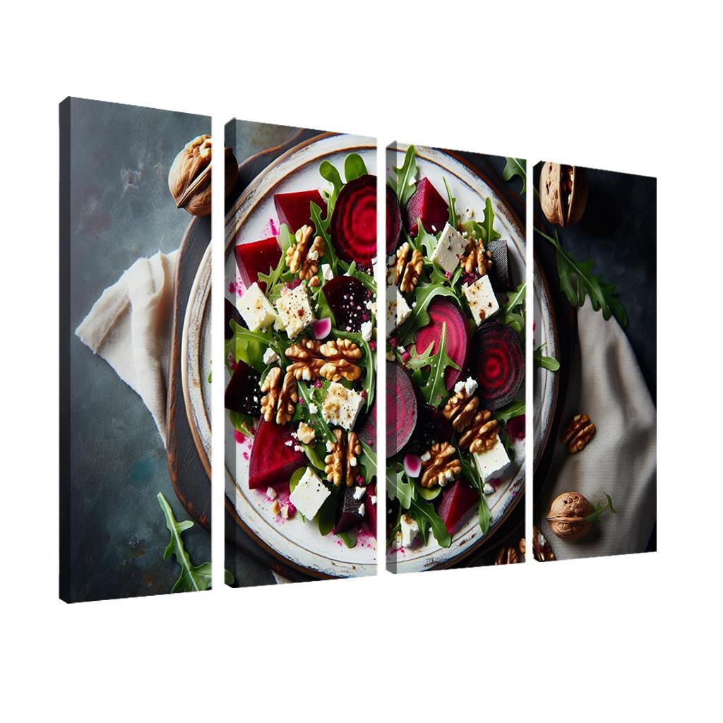 Beetroot and Feta Salad with Walnut Dressing 4 Piece HD Modern Canvas Panels-Original Frame