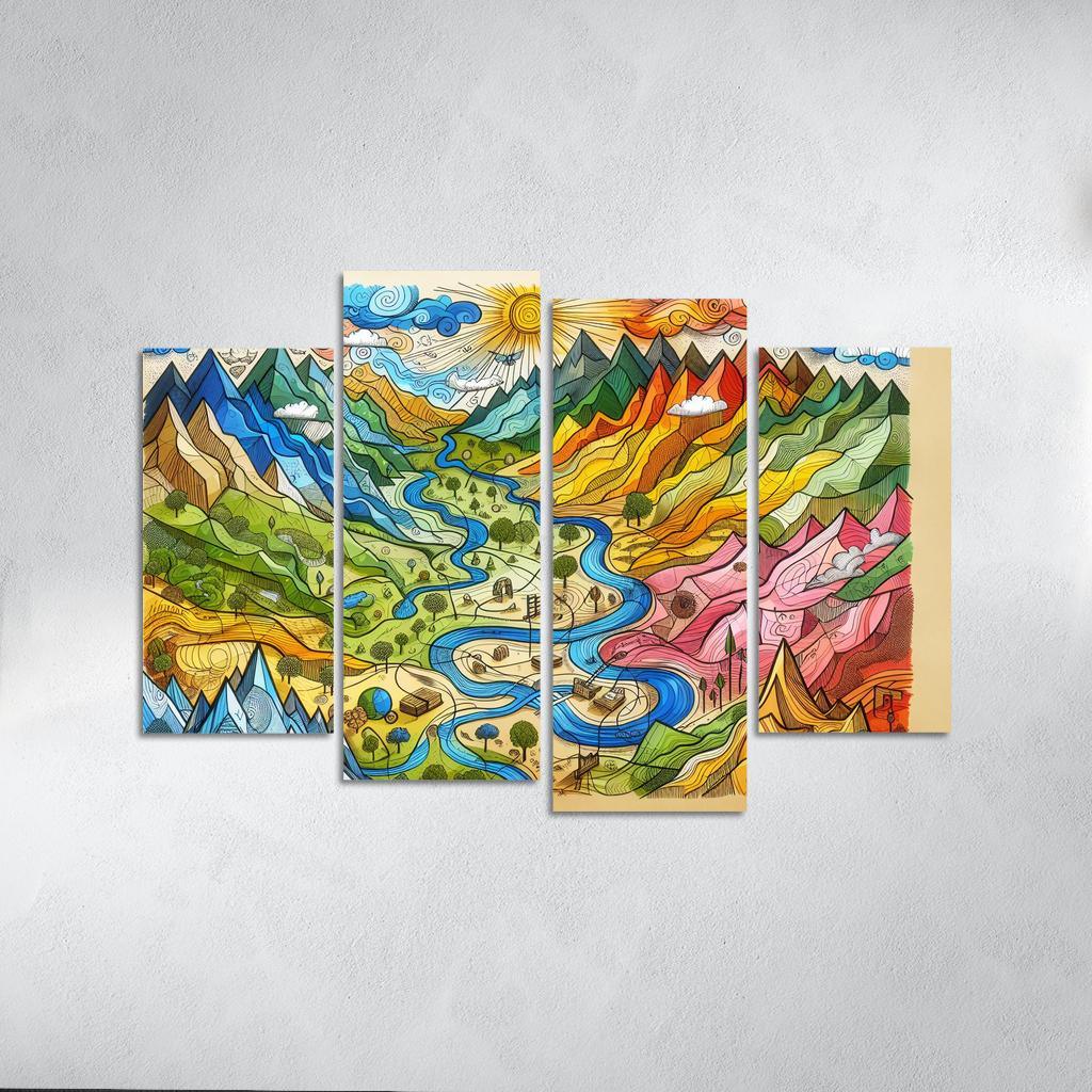 Emotional Cartography of the Heart 4 Piece HD Canvas Wall Art-Original Frame