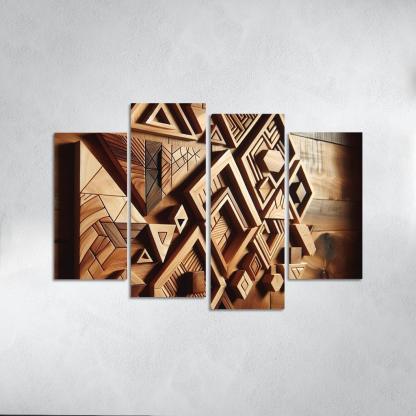 Geometric Wooden Wall Shelves 4 Piece HD Canvas Wall Art-Original Frame