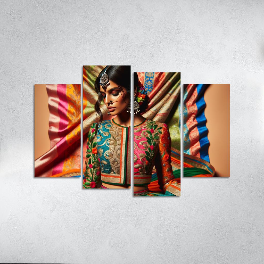 Ethnic Fusion Blending Cultures in Fashion 4 Piece HD Canvas Wall Art-Original Frame