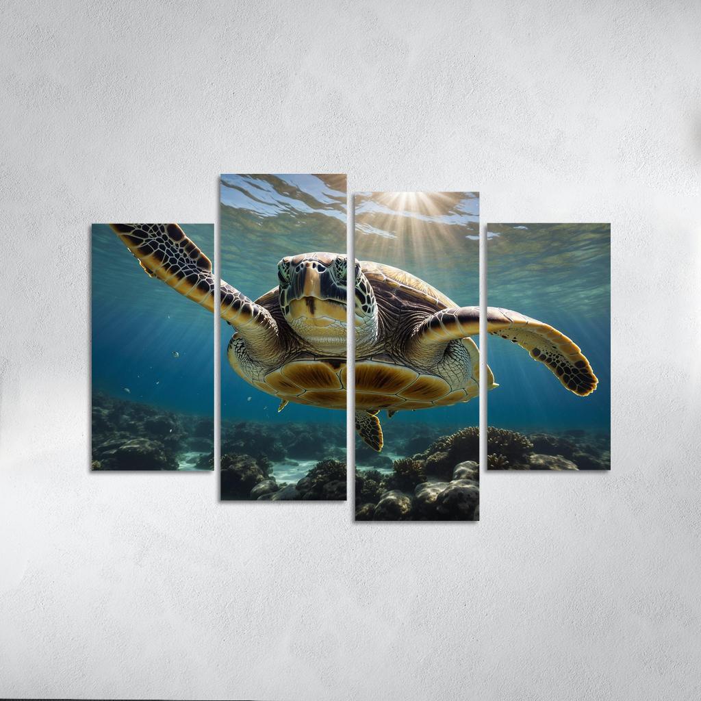 The Stunning Green Sea Turtle In Tropical Waters Canvas Paintings Frame