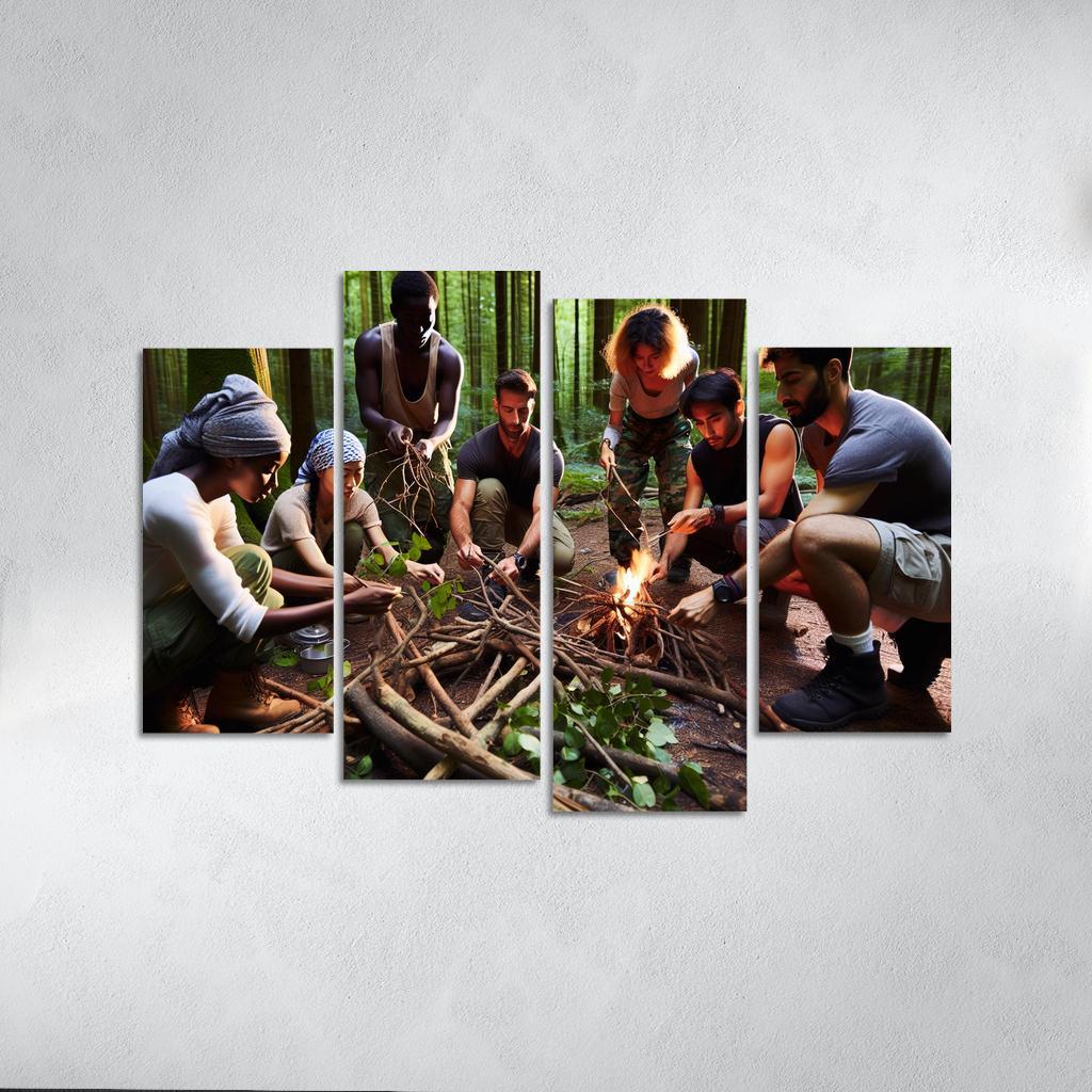 Wilderness Survival Learn the Art of Survival Skills 4 Piece HD Canvas Wall Art-Original Frame
