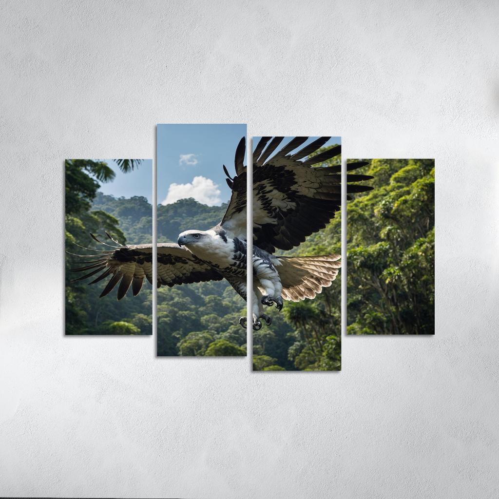 The Regal Harpy Eagle Soaring Over The Rainforest Framed Paintings