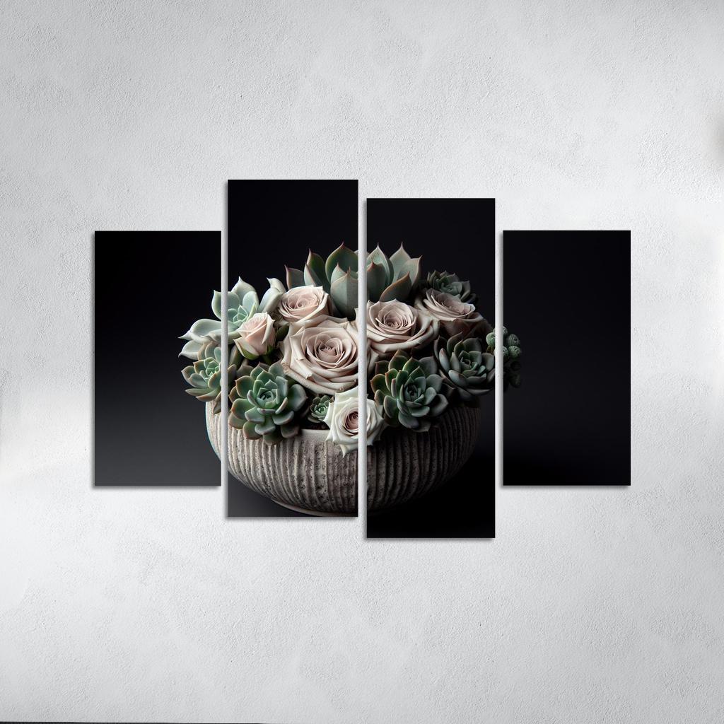 Whispers of the Desert Succulent Floral Fusion 4 Piece HD Canvas Wall Art-Original Frame